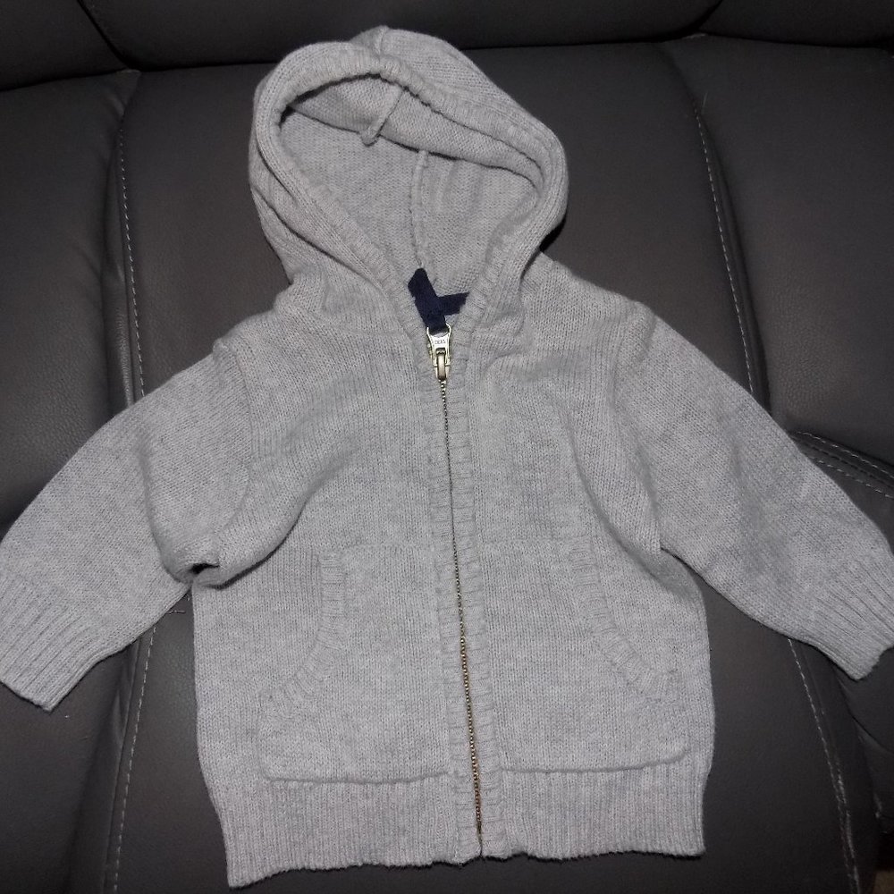 Carter's Gray Knit Hooded Zip Sweater Jacket Size 3 Months Boy's EUC